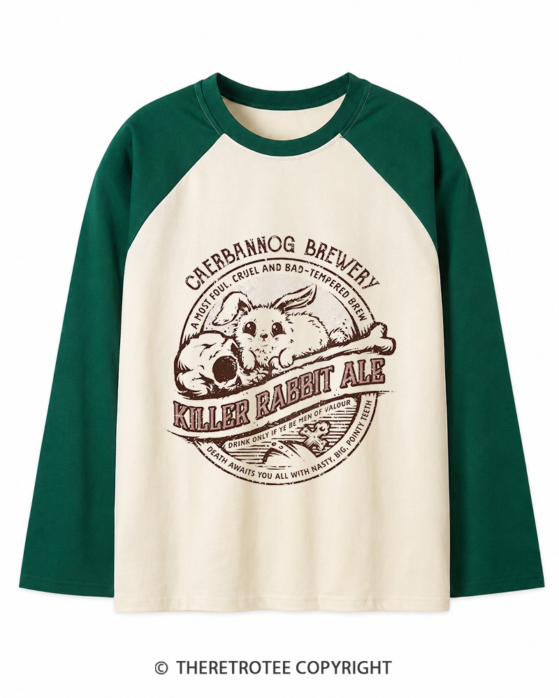 TheRetroTee Killer Rabbit Ale 1970s Long Sleeve Raglan T-Shirt