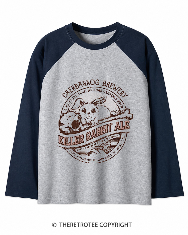TheRetroTee Killer Rabbit Ale 1970s Long Sleeve Raglan T-Shirt