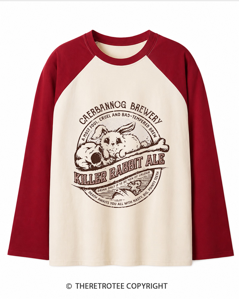 TheRetroTee Killer Rabbit Ale 1970s Long Sleeve Raglan T-Shirt