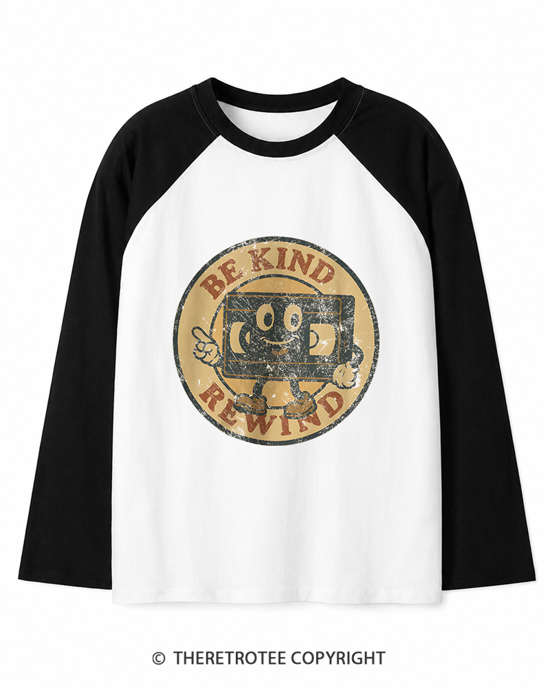 TheRetroTee Be Kind Rewind Graphic 1980s Long Sleeve Raglan T-Shirt