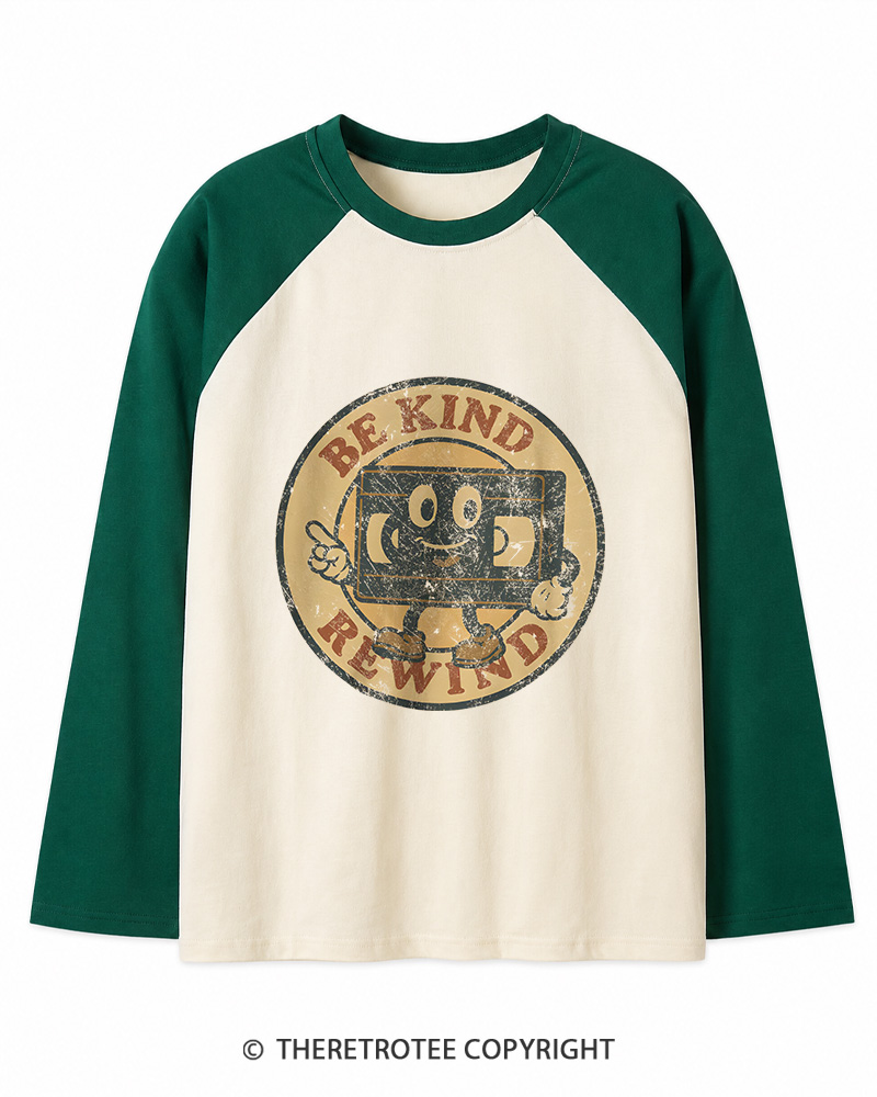 TheRetroTee Be Kind Rewind Graphic 1980s Long Sleeve Raglan T-Shirt