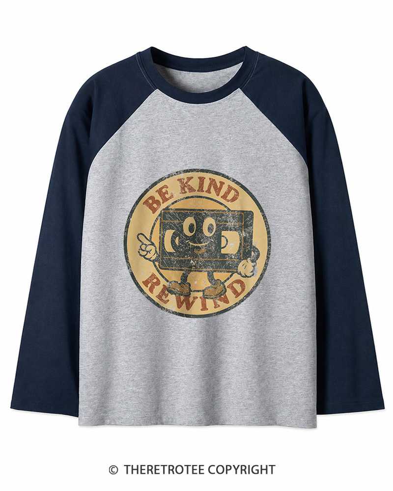 TheRetroTee Be Kind Rewind Graphic 1980s Long Sleeve Raglan T-Shirt