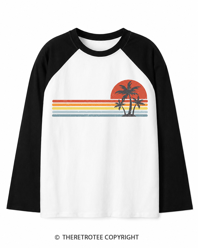 TheRetroTee Tropical Island 1980s Long Sleeve Raglan T-Shirt