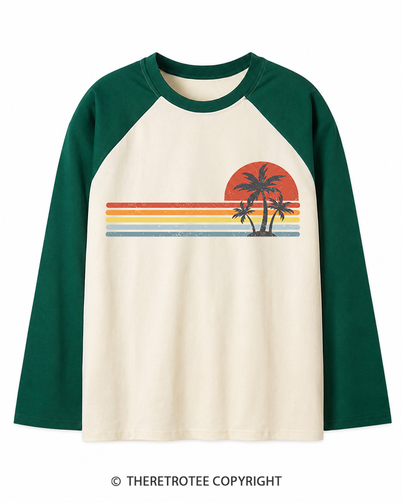TheRetroTee Tropical Island 1980s Long Sleeve Raglan T-Shirt