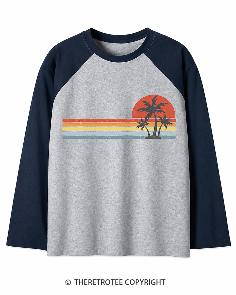 TheRetroTee Tropical Island 1980s Long Sleeve Raglan T-Shirt