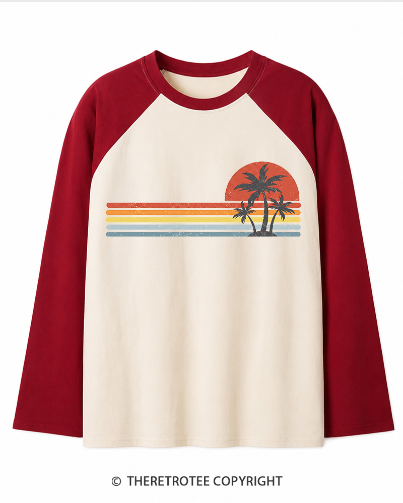 TheRetroTee Tropical Island 1980s Long Sleeve Raglan T-Shirt