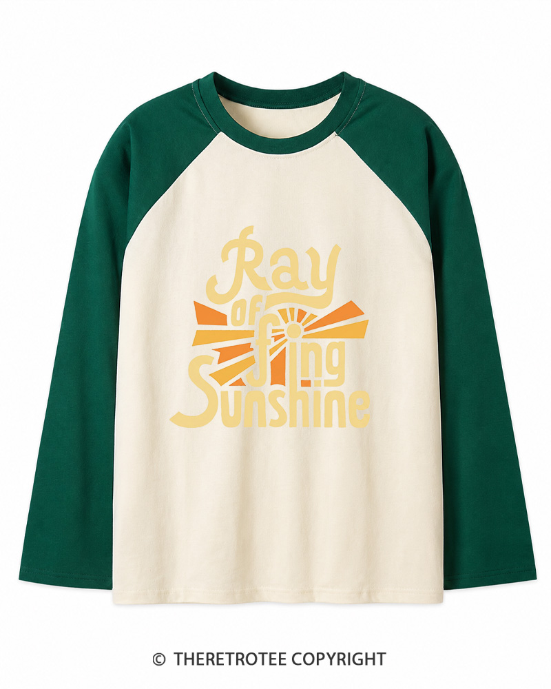 TheRetroTee Ray Of Fing Sunshine 1970s Long Sleeve Raglan T-Shirt