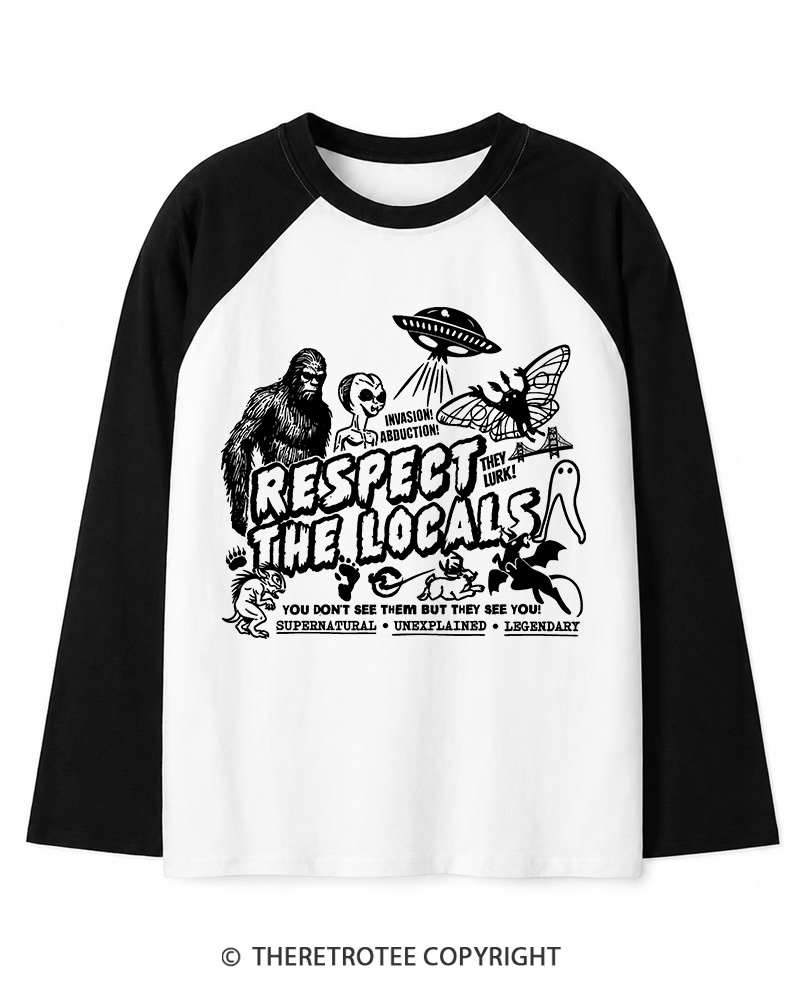 TheRetroTee Respect The Locals 1970s Long Sleeve Raglan T-Shirt
