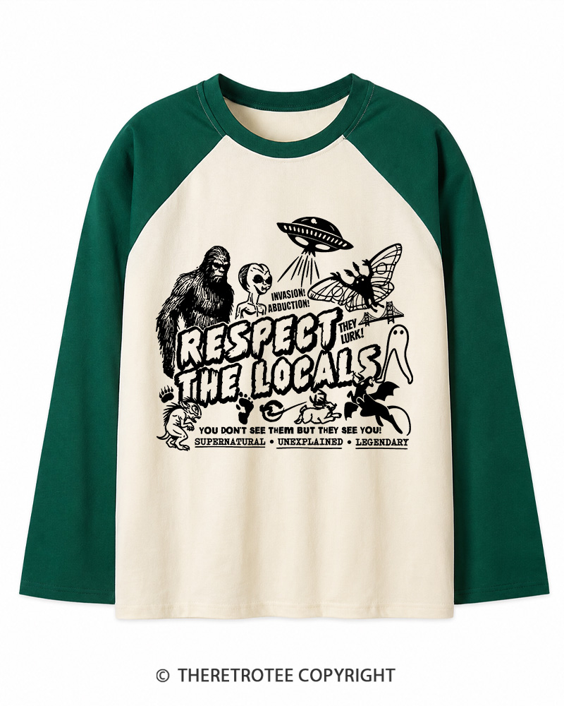 TheRetroTee Respect The Locals 1970s Long Sleeve Raglan T-Shirt