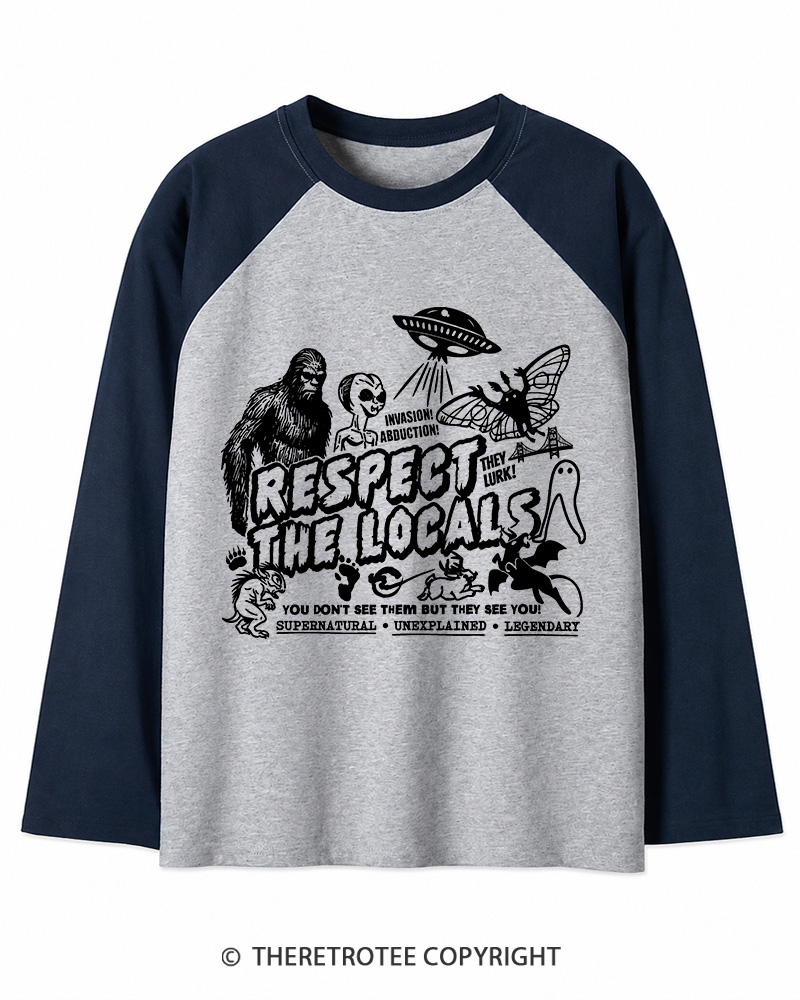 TheRetroTee Respect The Locals 1970s Long Sleeve Raglan T-Shirt