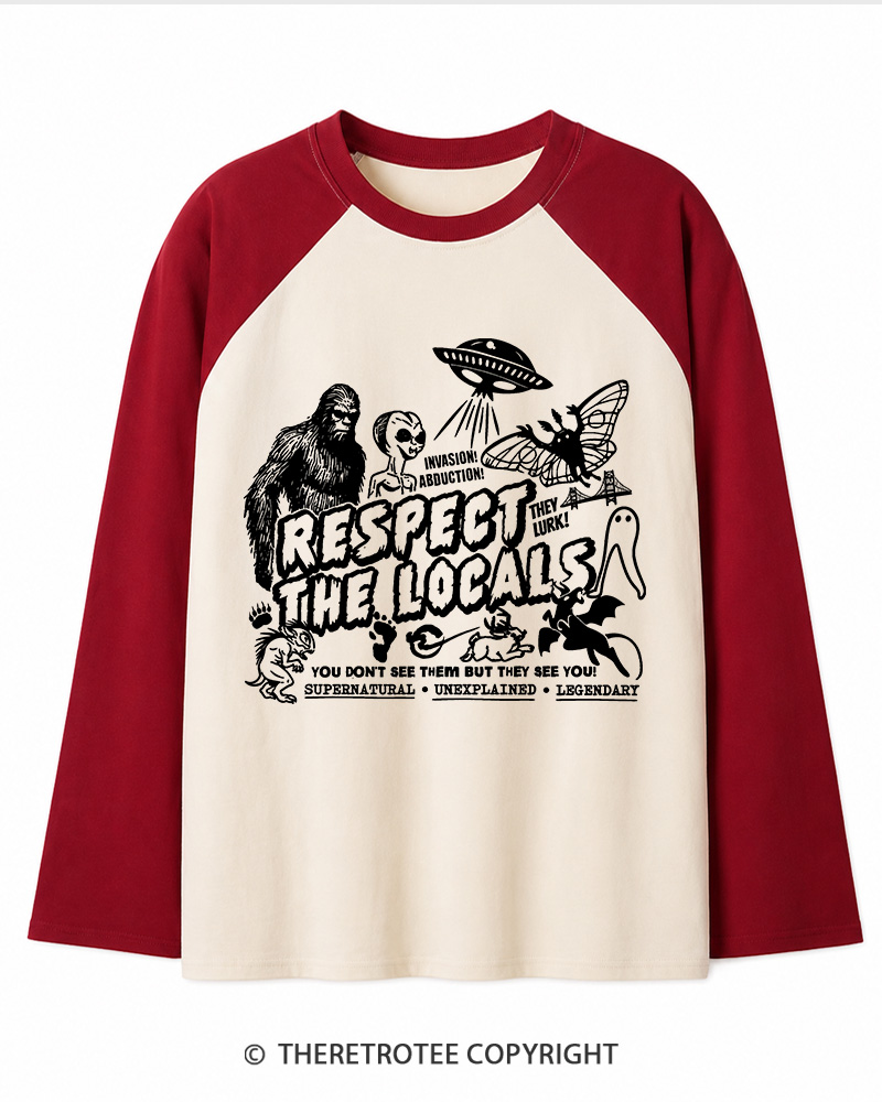 TheRetroTee Respect The Locals 1970s Long Sleeve Raglan T-Shirt