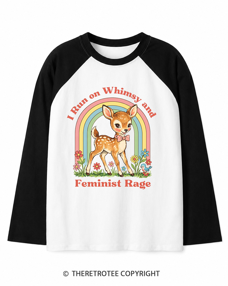TheRetroTee Whimsy and Feminist Rage 1970s Long Sleeve Raglan T-Shirt