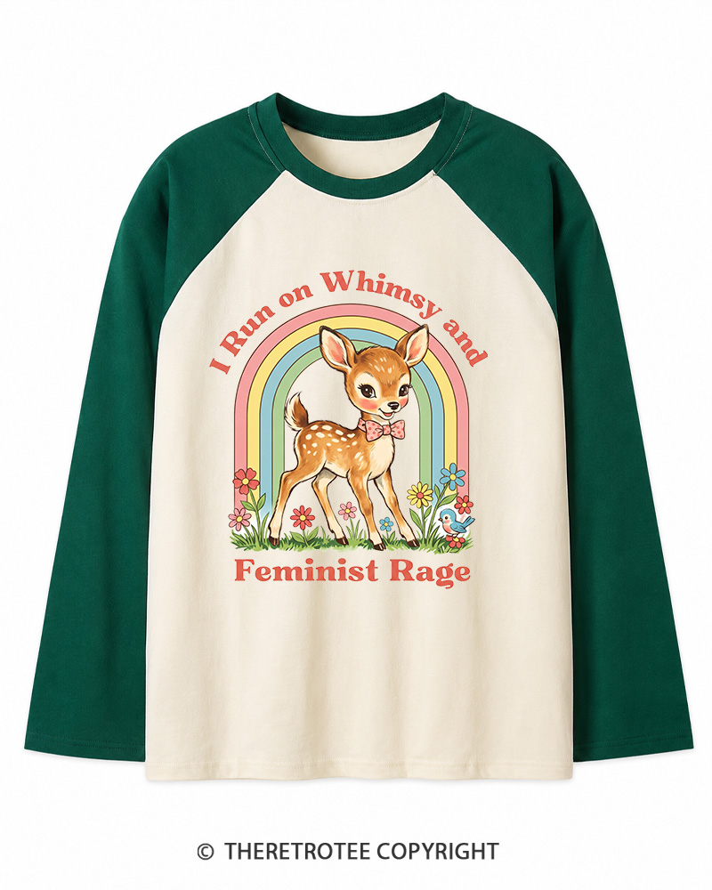 TheRetroTee Whimsy and Feminist Rage 1970s Long Sleeve Raglan T-Shirt