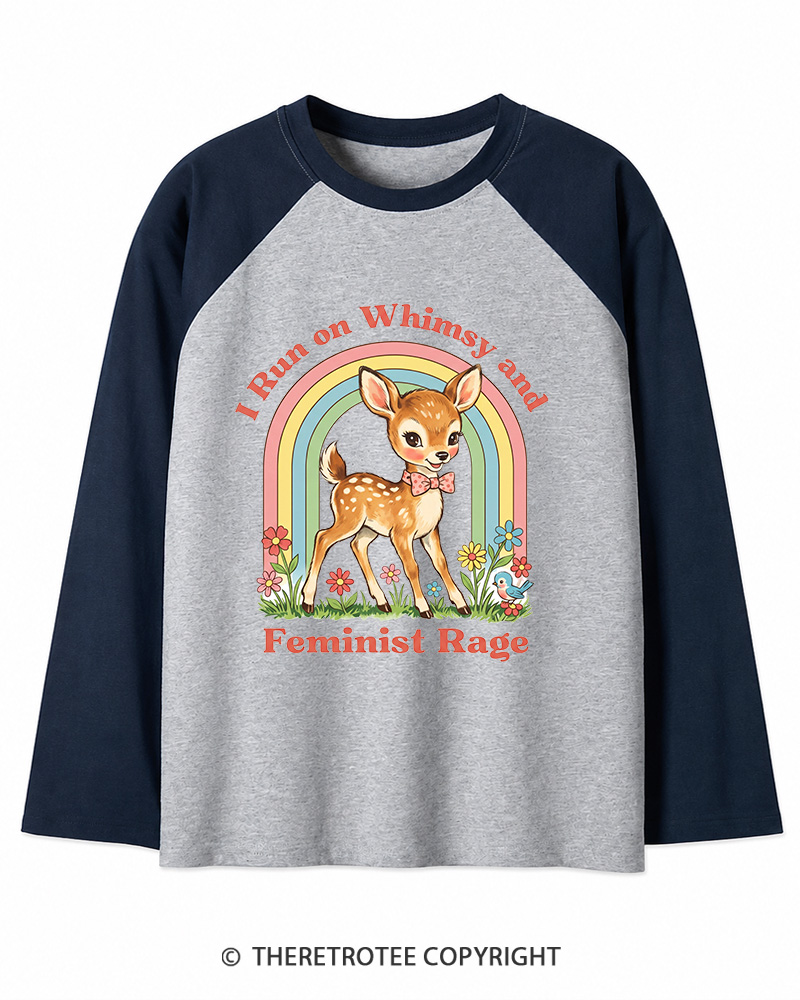 TheRetroTee Whimsy and Feminist Rage 1970s Long Sleeve Raglan T-Shirt