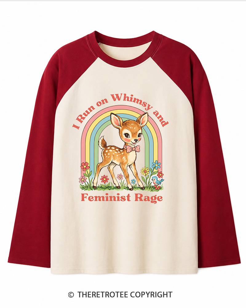 TheRetroTee Whimsy and Feminist Rage 1970s Long Sleeve Raglan T-Shirt