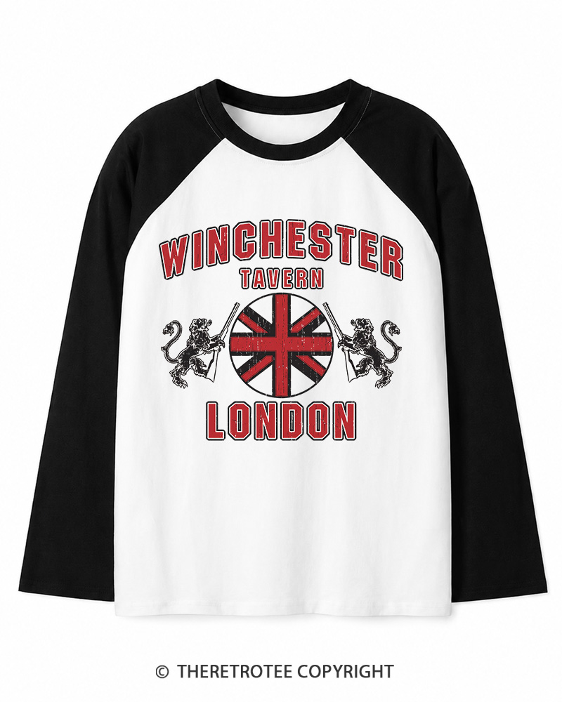 TheRetroTee Winchester Tavern 2000s Long Sleeve Raglan T-Shirt