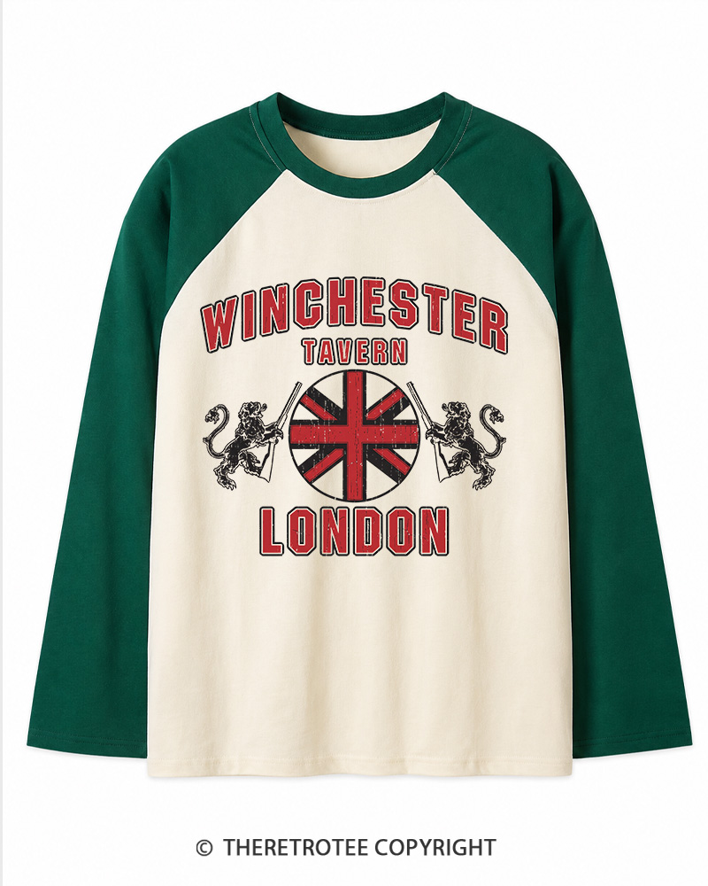 TheRetroTee Winchester Tavern 2000s Long Sleeve Raglan T-Shirt