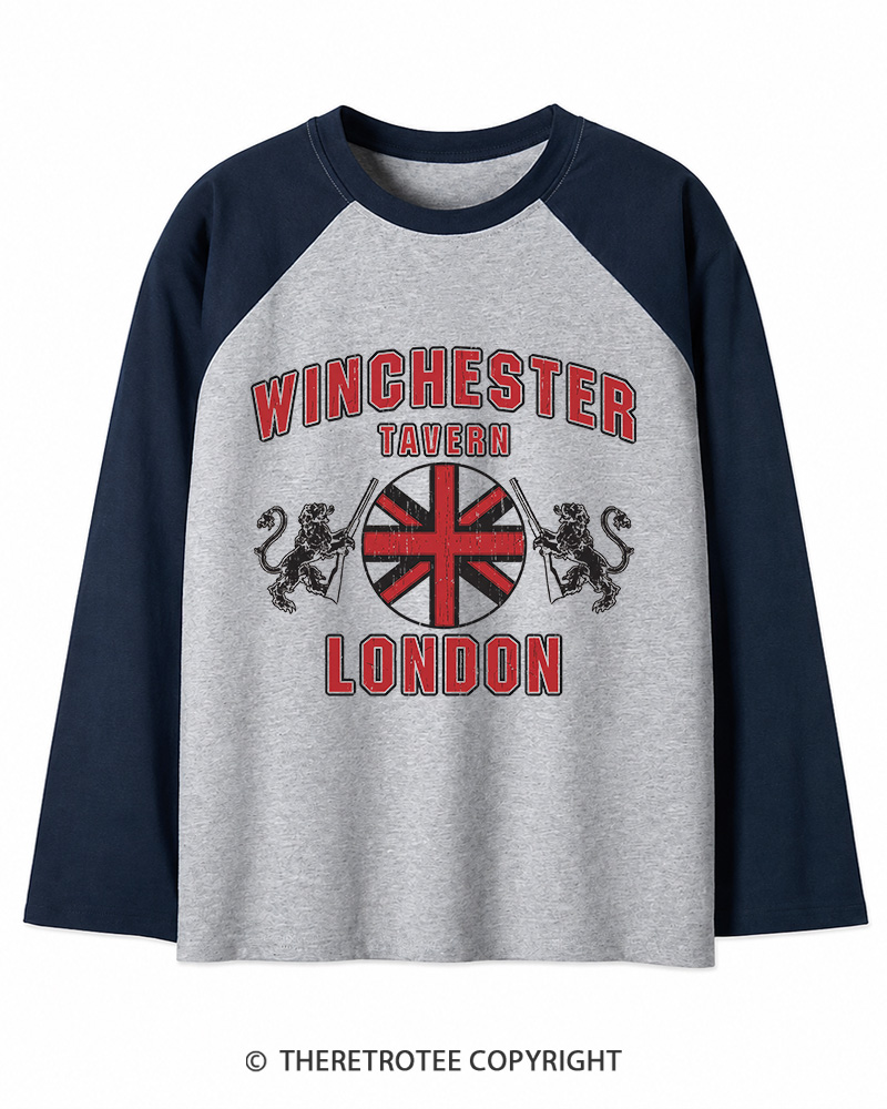 TheRetroTee Winchester Tavern 2000s Long Sleeve Raglan T-Shirt