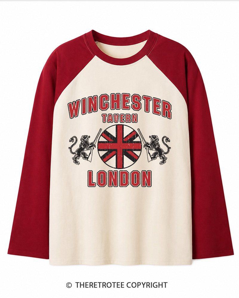 TheRetroTee Winchester Tavern 2000s Long Sleeve Raglan T-Shirt