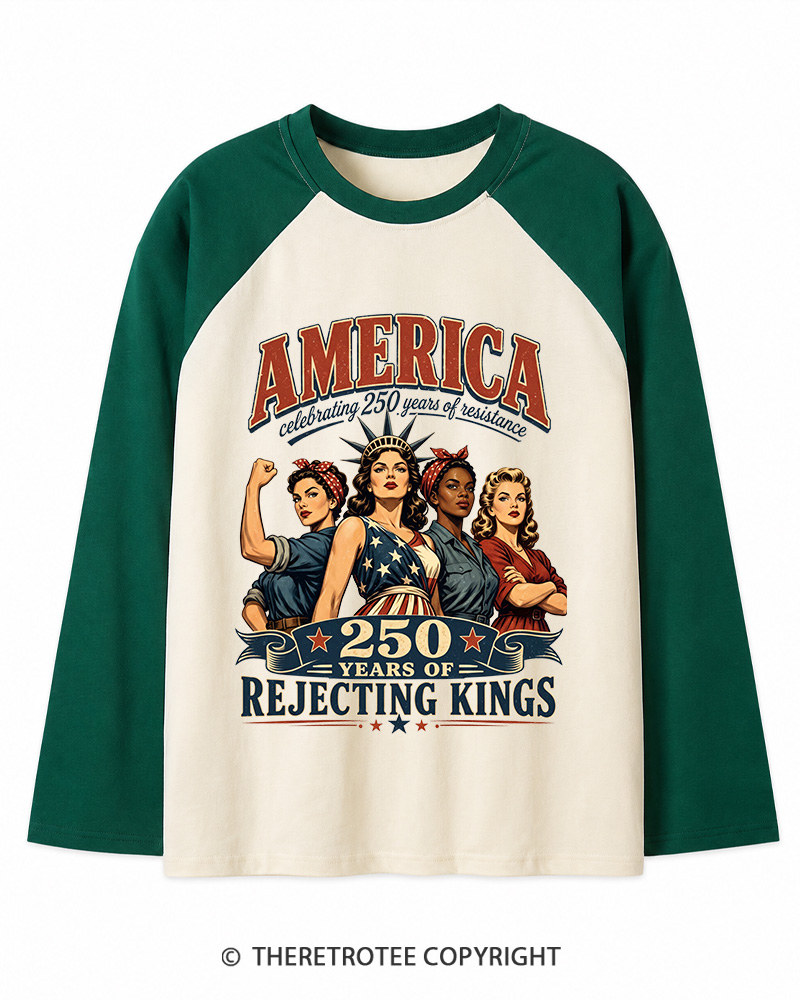 TheRetroTee Feminist 4th of July 250th Anniversary Long Sleeve Raglan T-Shirt