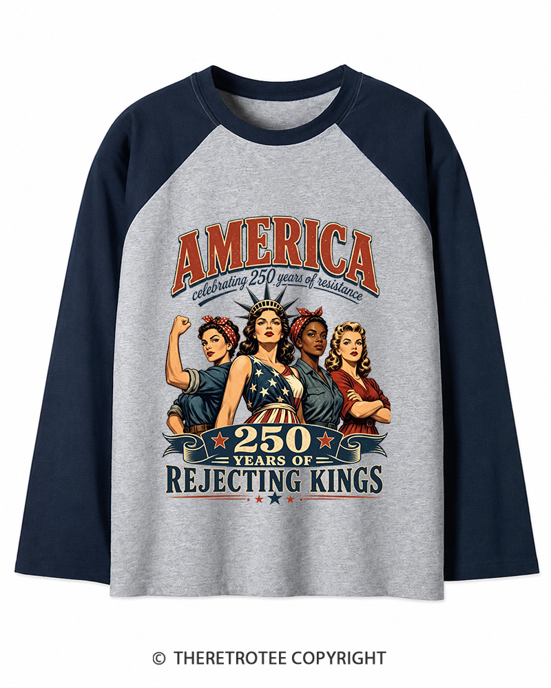 TheRetroTee Feminist 4th of July 250th Anniversary Long Sleeve Raglan T-Shirt