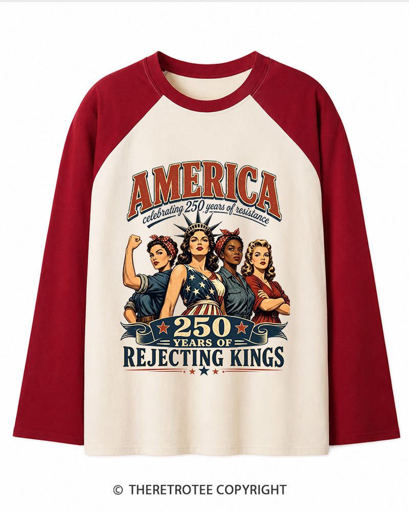 TheRetroTee Feminist 4th of July 250th Anniversary Long Sleeve Raglan T-Shirt