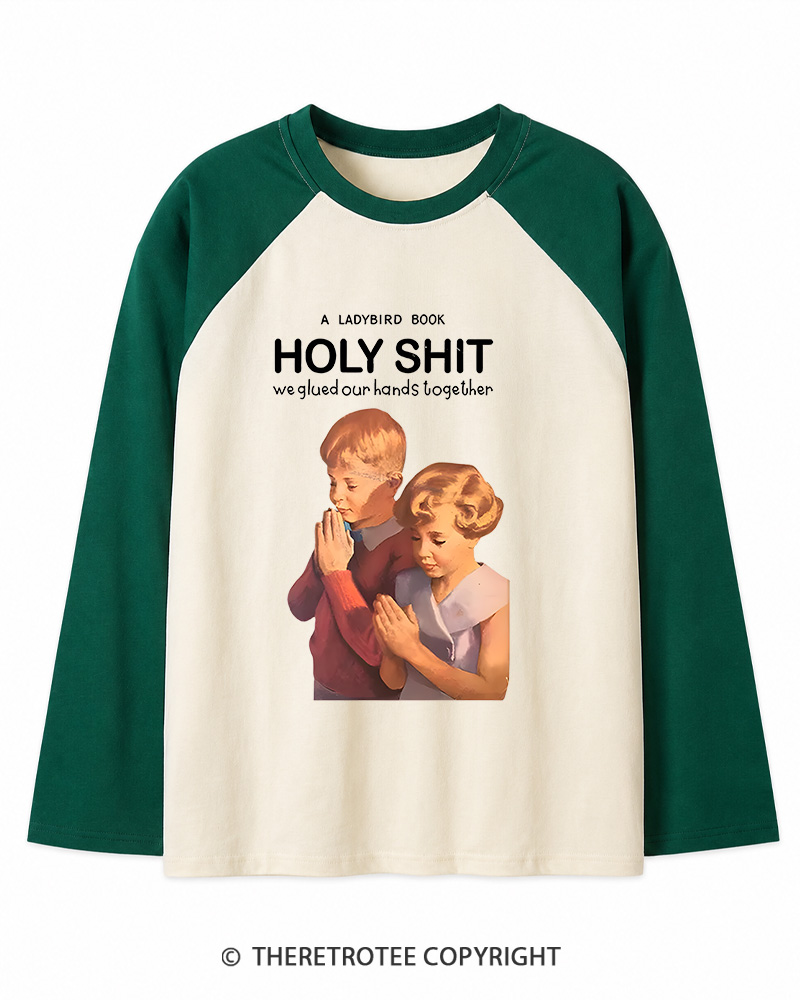 TheRetroTee A Ladybird Book Holy Shit 1950s Long Sleeve Raglan T-Shirt