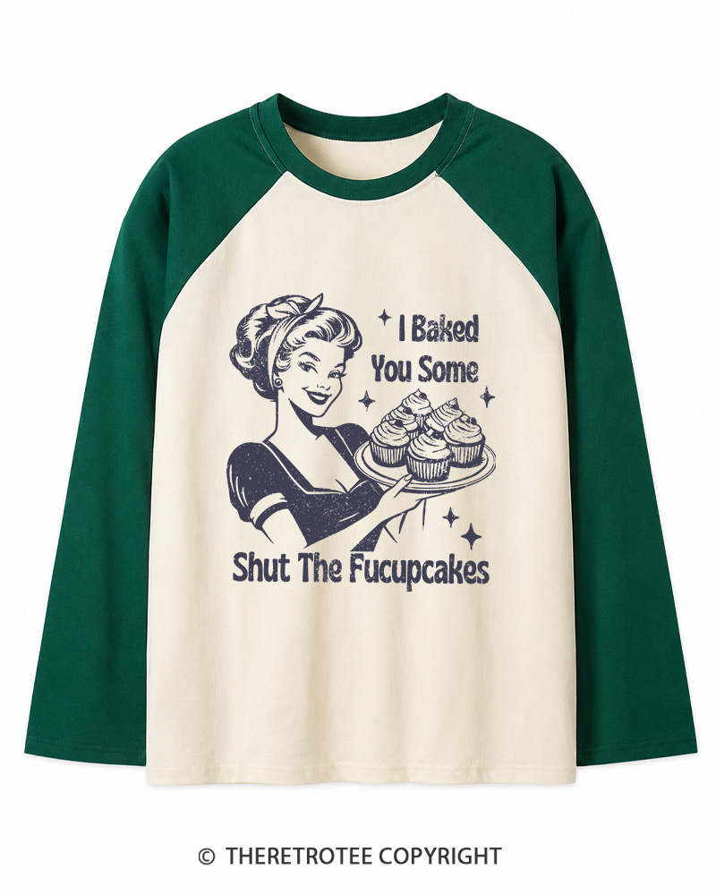 TheRetroTee 1950s Shut The Fucupcakes Long Sleeve Raglan T-Shirt