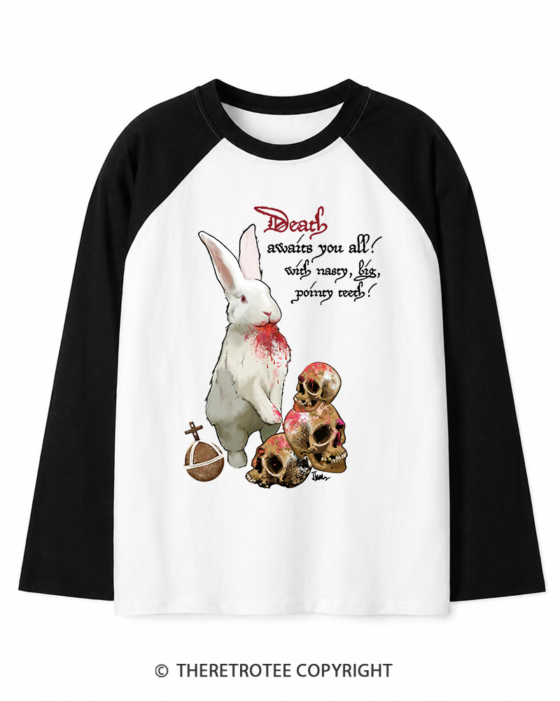 TheRetroTee Killer Rabbit of Caerbannog 1970s Long Sleeve Raglan T-Shirt