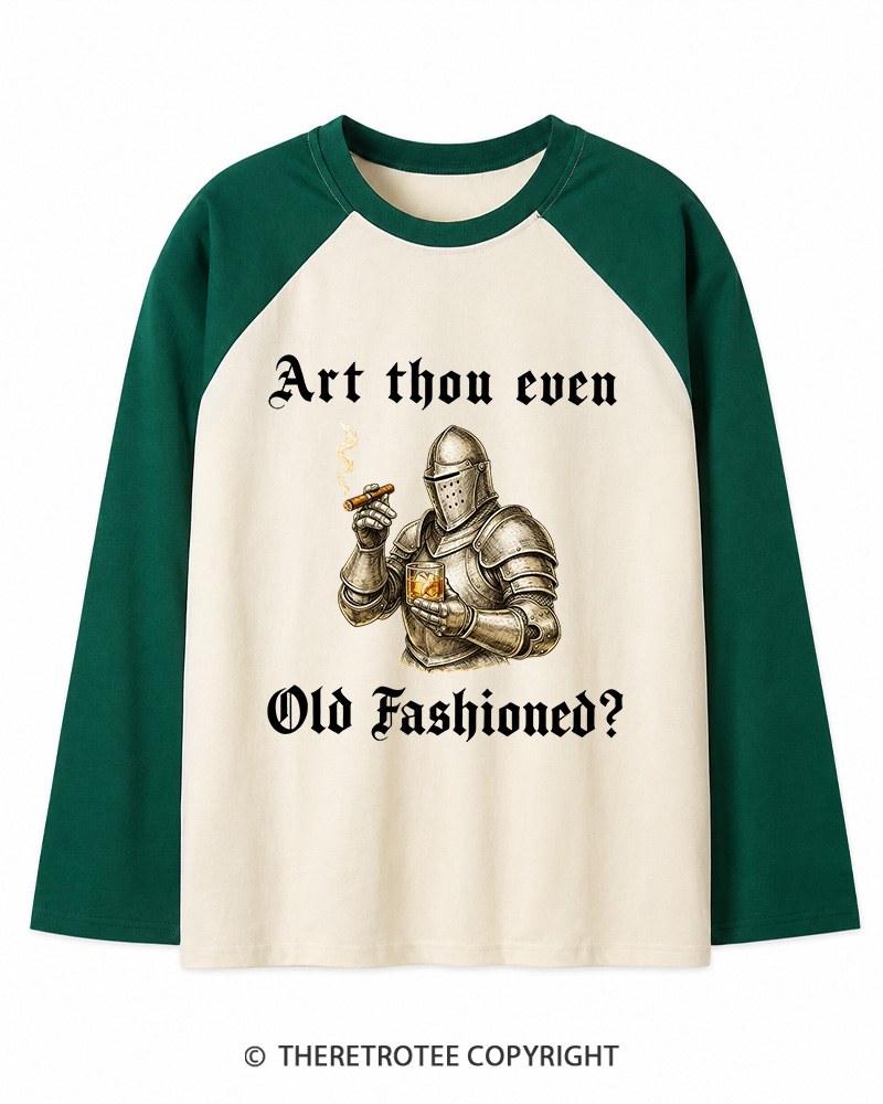 TheRetroTee Old Fashioned Knight and Bourbon Gifts Nostalgia Long Sleeve Raglan T-Shirt