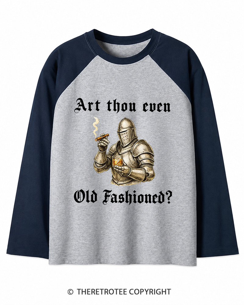 TheRetroTee Old Fashioned Knight and Bourbon Gifts Nostalgia Long Sleeve Raglan T-Shirt