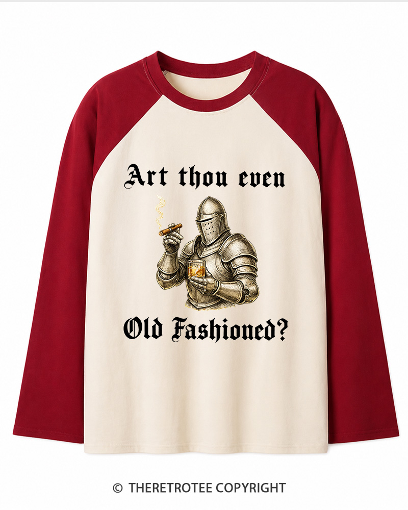 TheRetroTee Old Fashioned Knight and Bourbon Gifts Nostalgia Long Sleeve Raglan T-Shirt
