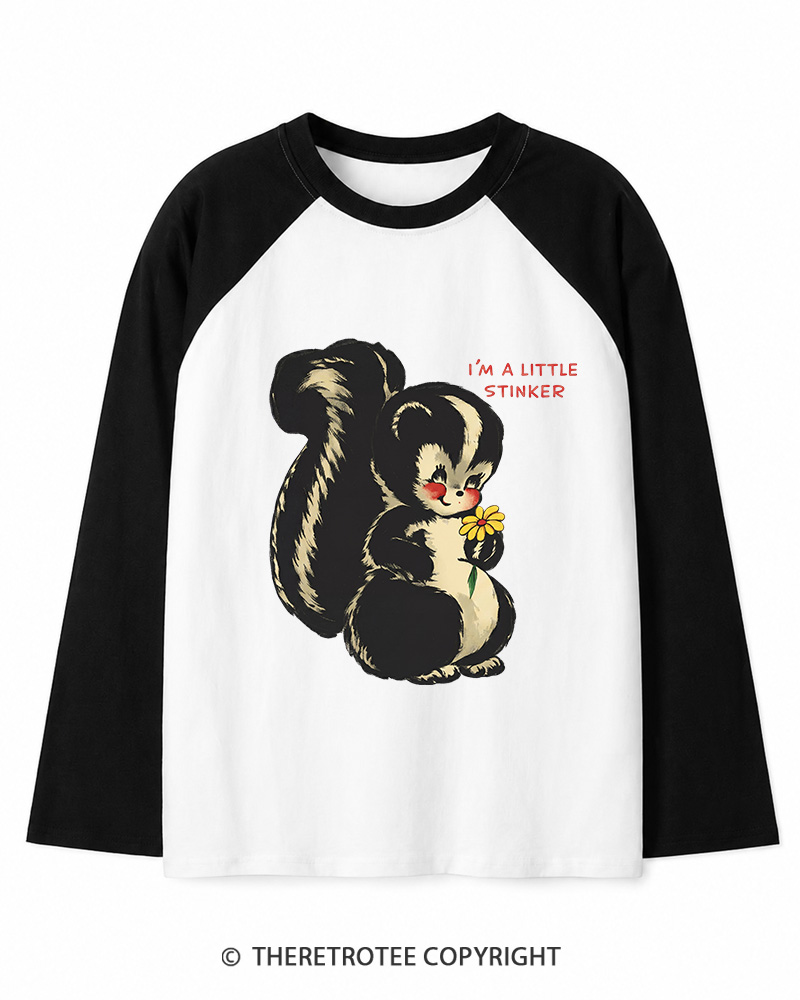 TheRetroTee Im a Little Stinker 1950s Long Sleeve Raglan T-Shirt