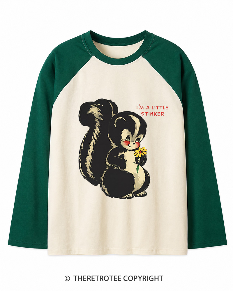 TheRetroTee Im a Little Stinker 1950s Long Sleeve Raglan T-Shirt