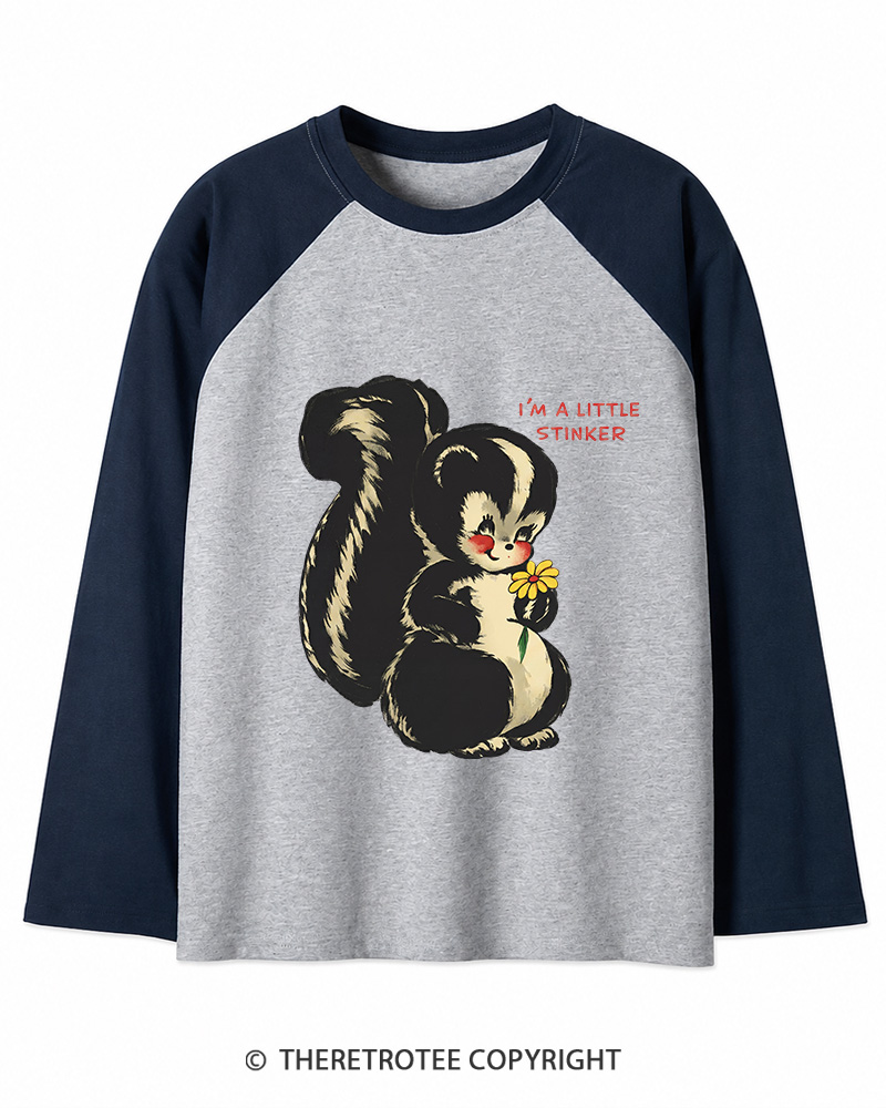 TheRetroTee Im a Little Stinker 1950s Long Sleeve Raglan T-Shirt