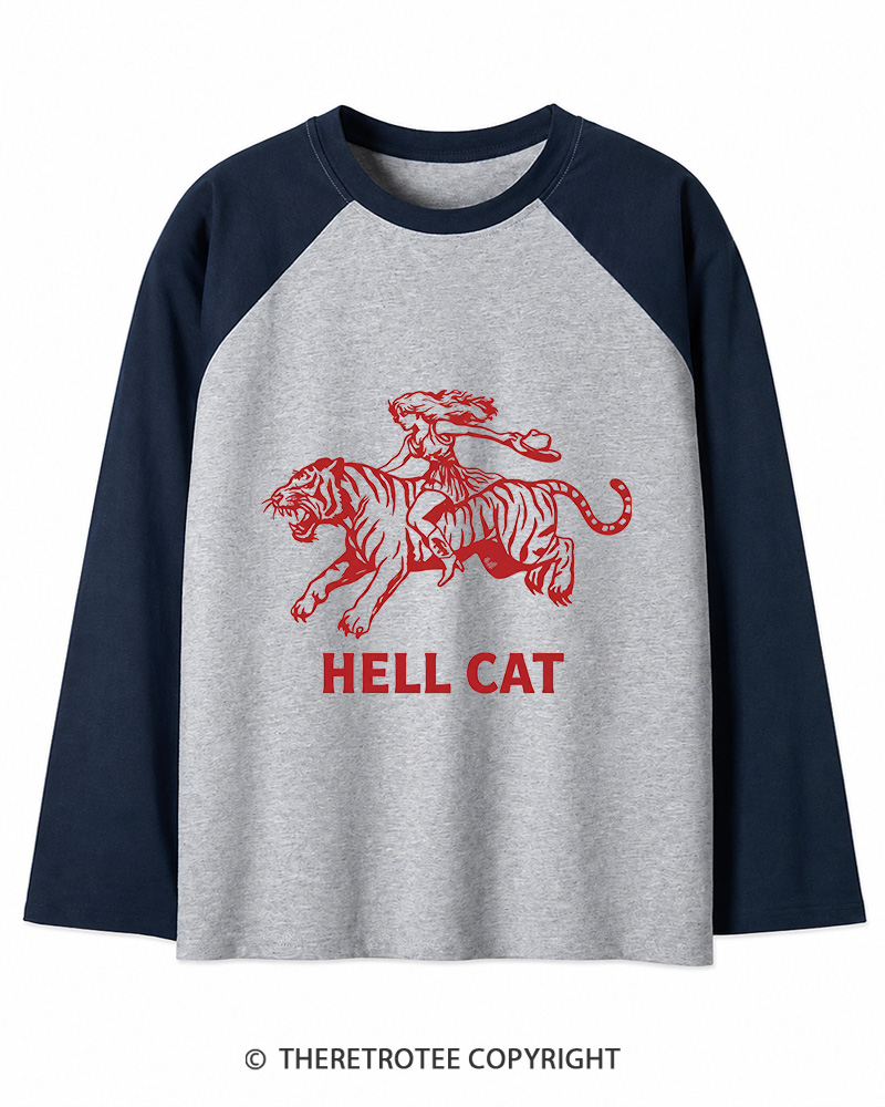 TheRetroTee Cowgirl Hell Cat Long Sleeve Raglan T-Shirt