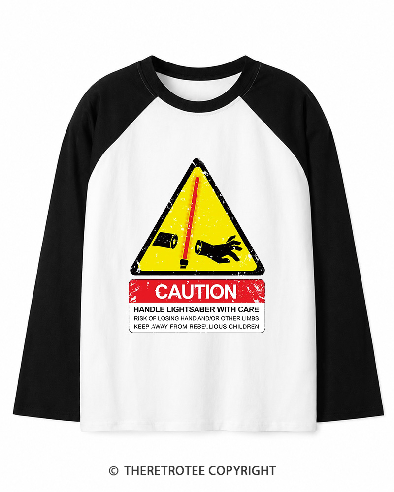 TheRetroTee Handle With Care 1970s Long Sleeve Raglan T-Shirt