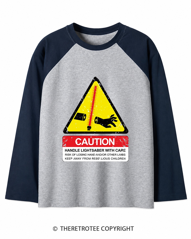TheRetroTee Handle With Care 1970s Long Sleeve Raglan T-Shirt