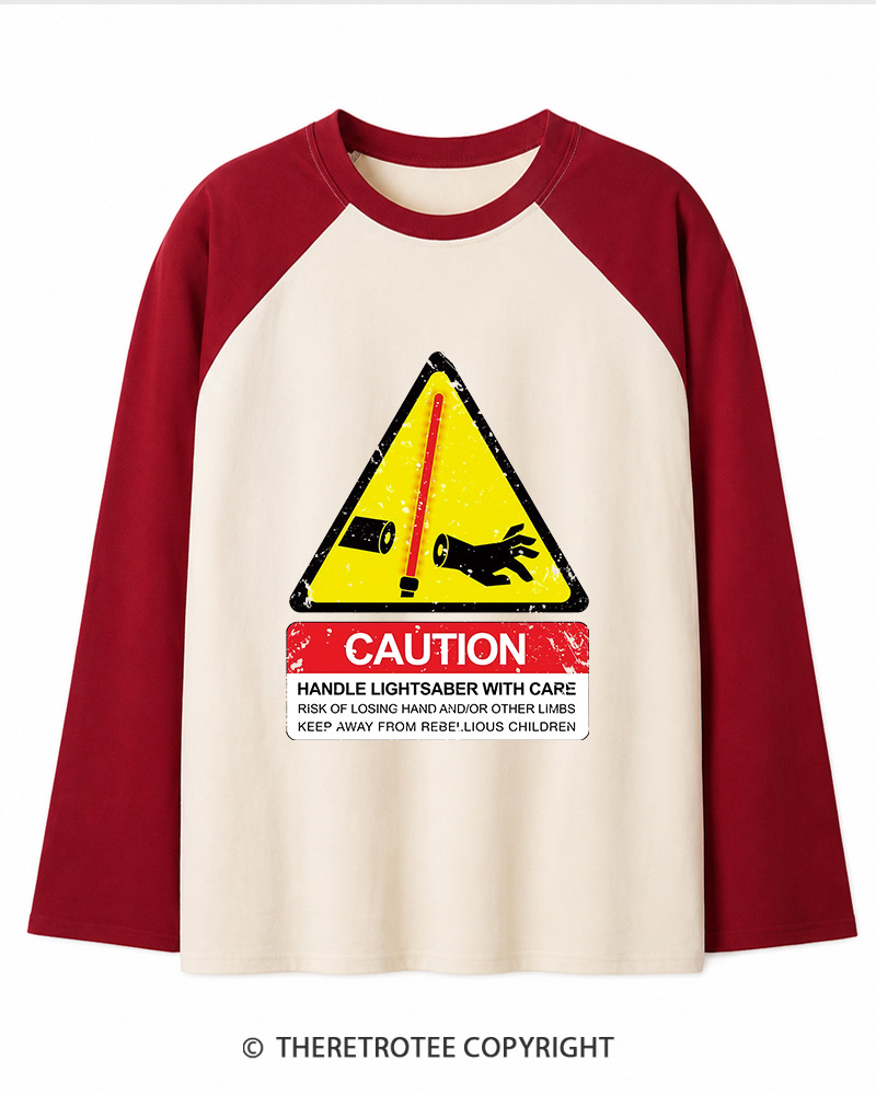 TheRetroTee Handle With Care 1970s Long Sleeve Raglan T-Shirt