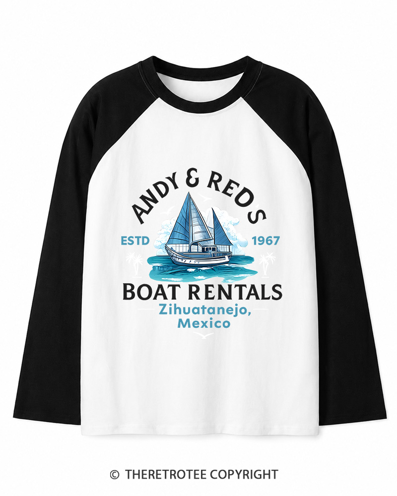 TheRetroTee Boat Rentals 1990s Long Sleeve Raglan T-Shirt