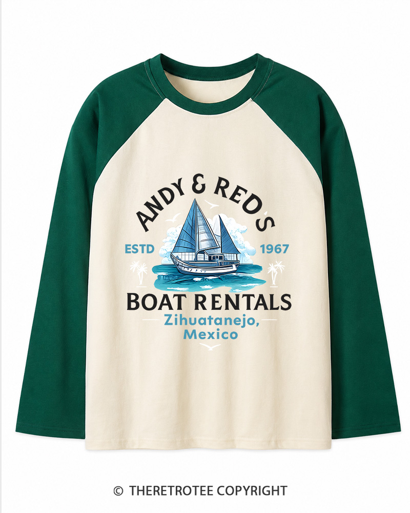 TheRetroTee Boat Rentals 1990s Long Sleeve Raglan T-Shirt
