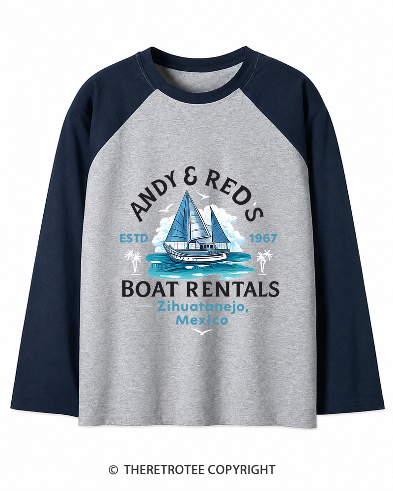 TheRetroTee Boat Rentals 1990s Long Sleeve Raglan T-Shirt
