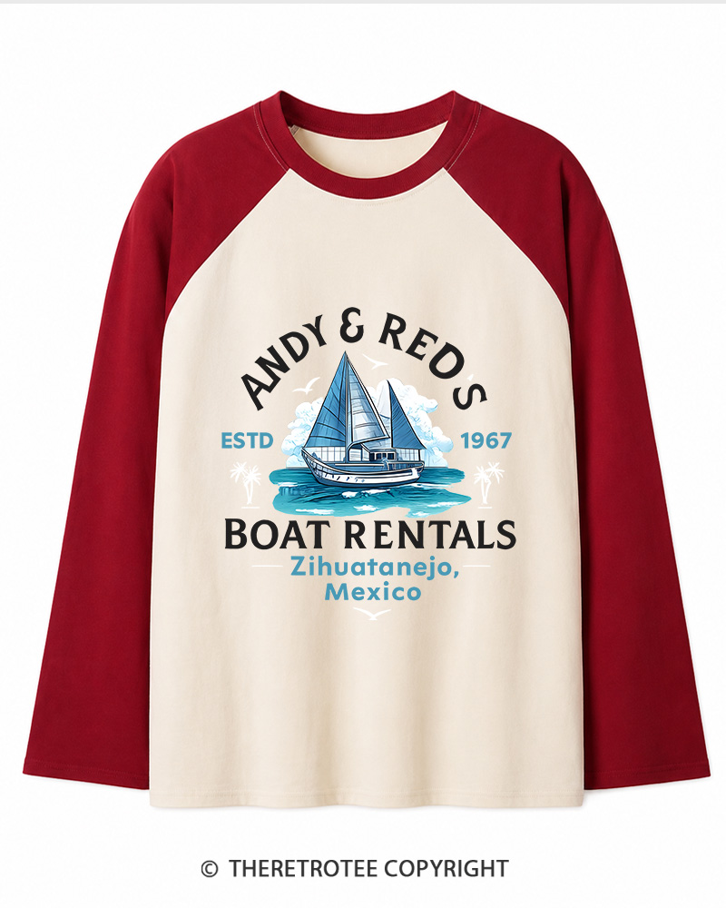 TheRetroTee Boat Rentals 1990s Long Sleeve Raglan T-Shirt