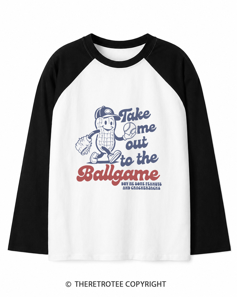 TheRetroTee Take Me Out To The Ballgame 1950s Long Sleeve Raglan T-Shirt