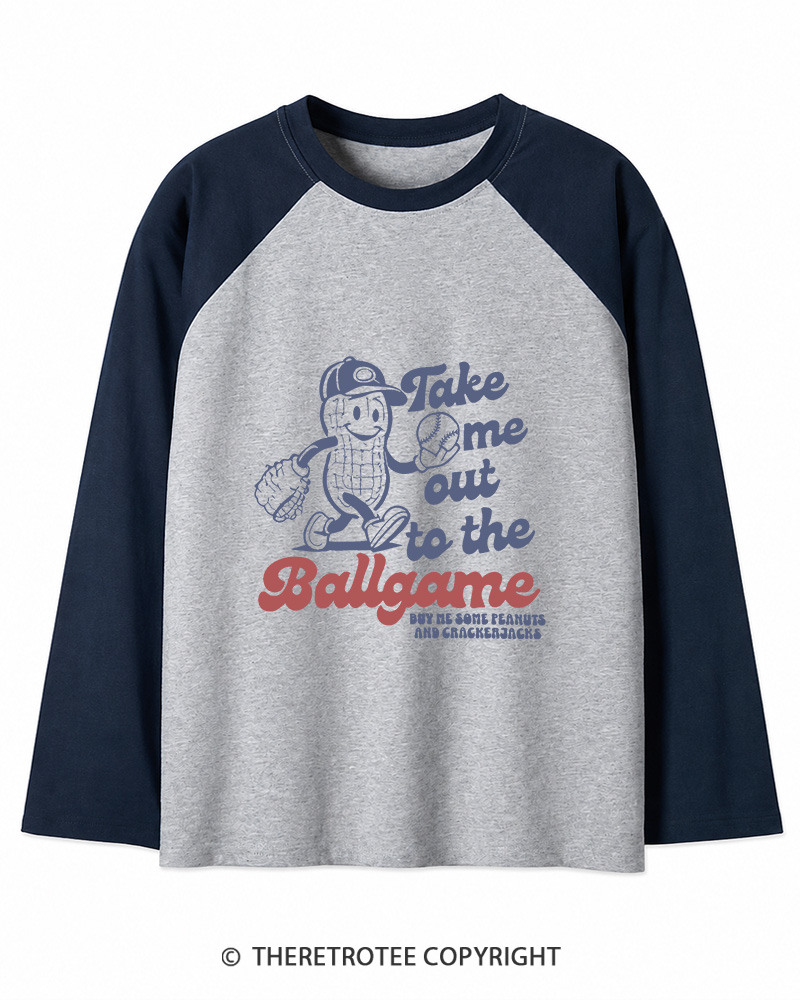 TheRetroTee Take Me Out To The Ballgame 1950s Long Sleeve Raglan T-Shirt