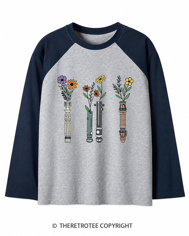 TheRetroTee Floral Lightsaber 1980s Long Sleeve Raglan T-Shirt