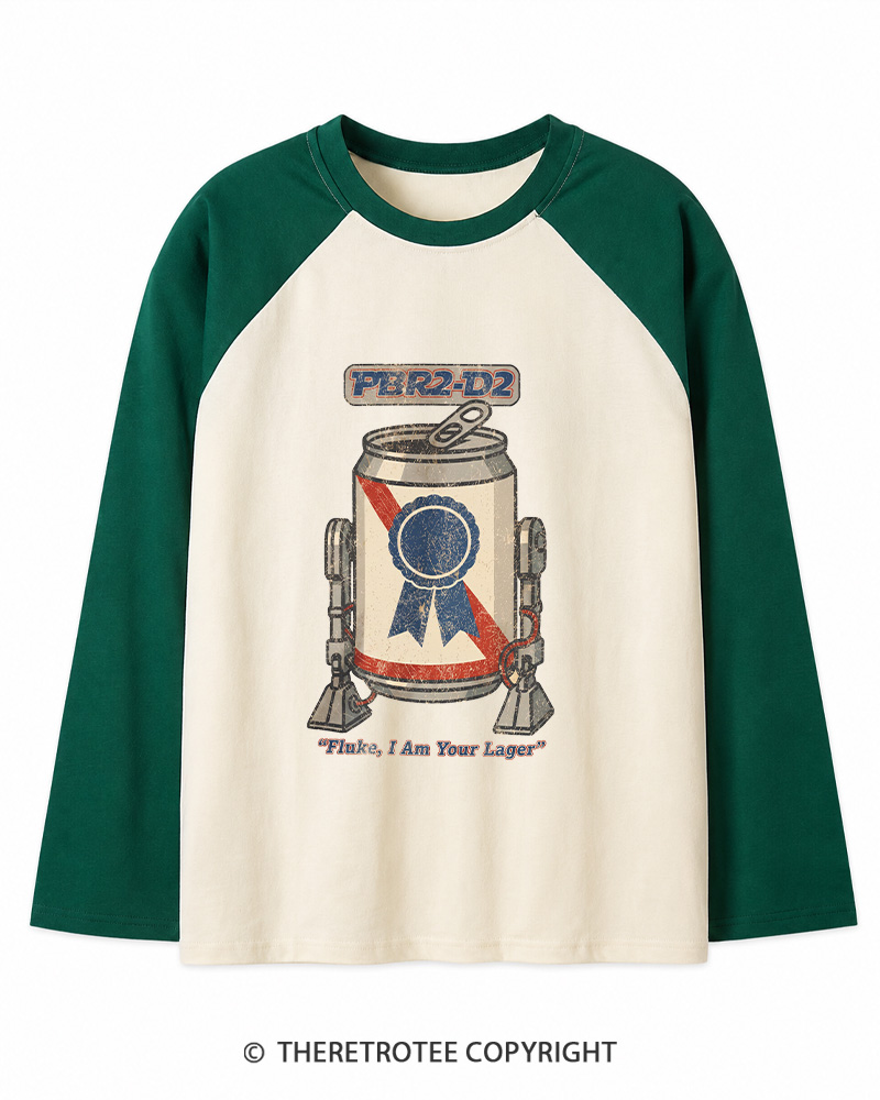 TheRetroTee I Am Your Lager 1980s Long Sleeve Raglan T-Shirt