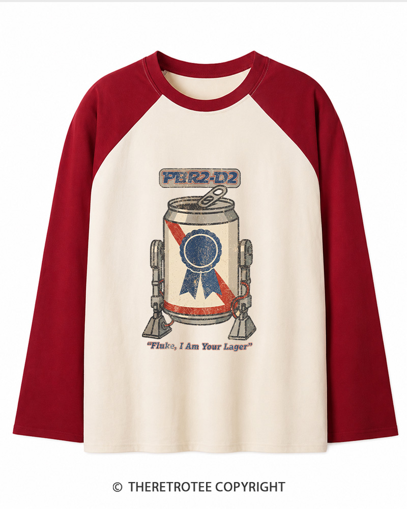 TheRetroTee I Am Your Lager 1980s Long Sleeve Raglan T-Shirt