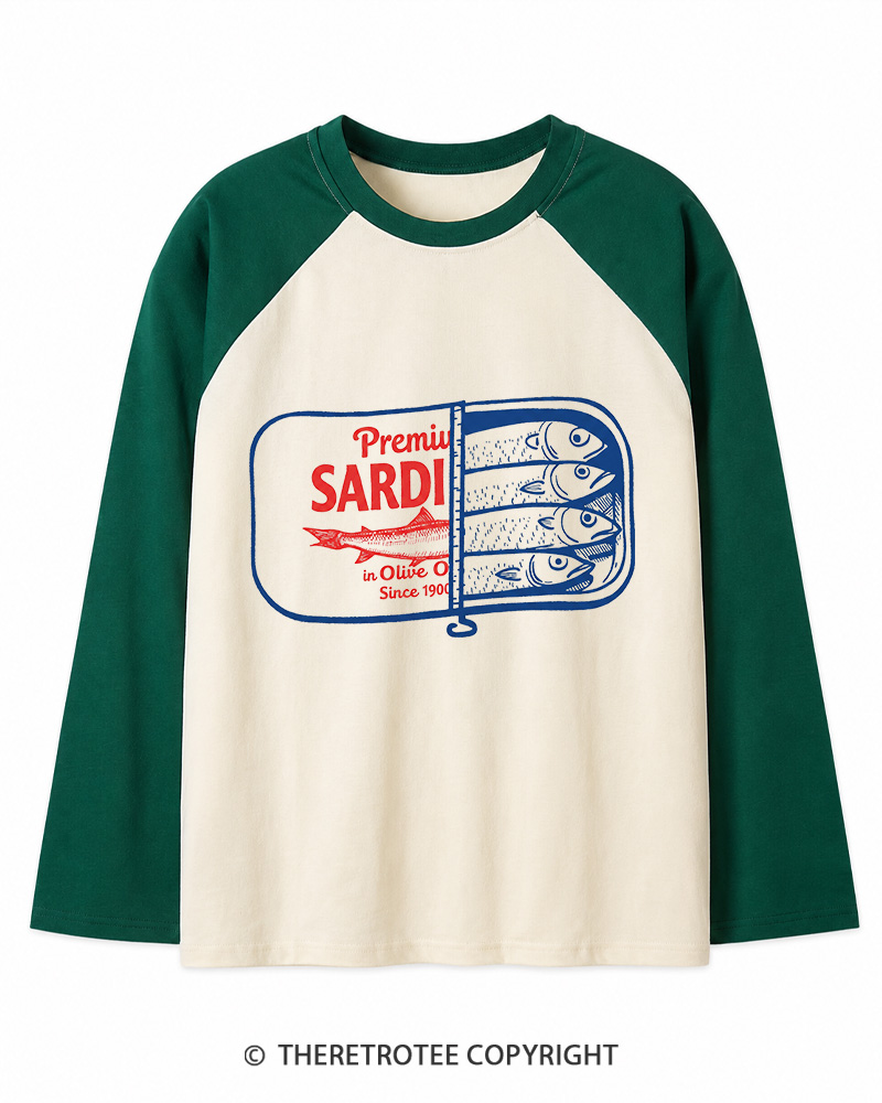 TheRetroTee Sardines 1930s Long Sleeve Raglan T-Shirt