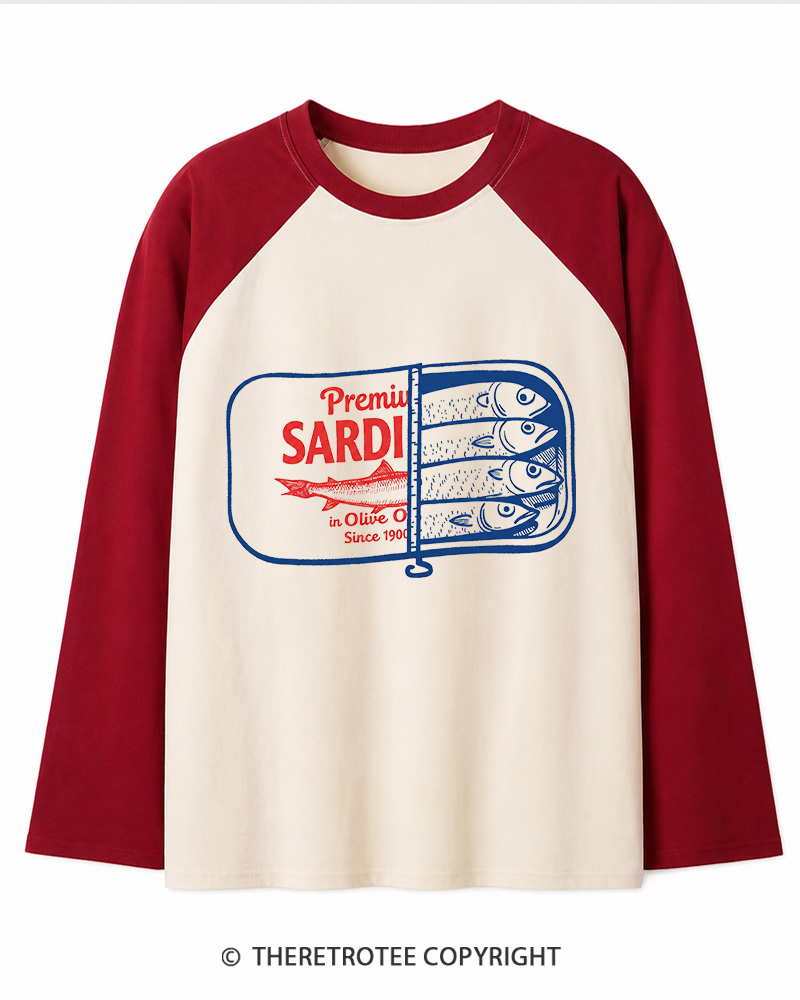 TheRetroTee Sardines 1930s Long Sleeve Raglan T-Shirt